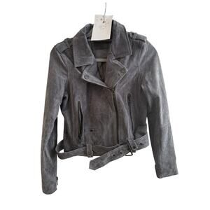 Blank NYC Suede Leather Jacket Women's Small Moto in Gray